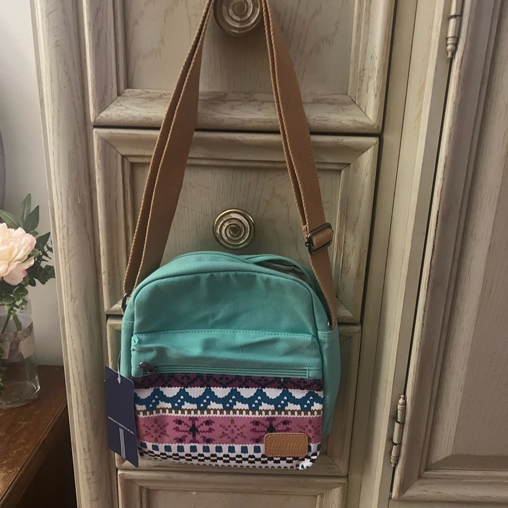 Chic Blue and Pink Crossbody Bag with Geometric Design